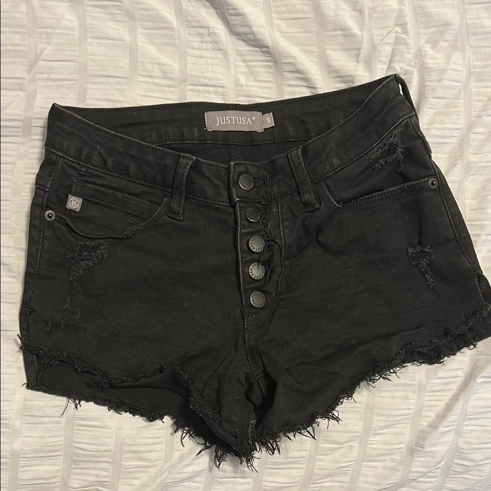 Just USA Women's Black Button-Up Jean Shorts
